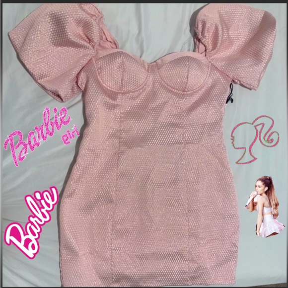 Light pink JUST A DREAM SWEETHEART
NECKLINE bubble PUFF SLEEVE mini dress sizeL - Picture 6 of 6